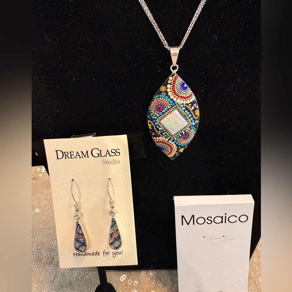 NWT Mosaico Austrian Crystal Dichroic Glass necklace & earrings 💕💕 new line! 💕💕 - Picture 12 of 13